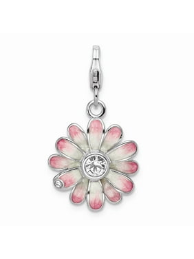 925 Sterling Silver And Pink Enameled Bird Charm Pendant 15mm x 14mm